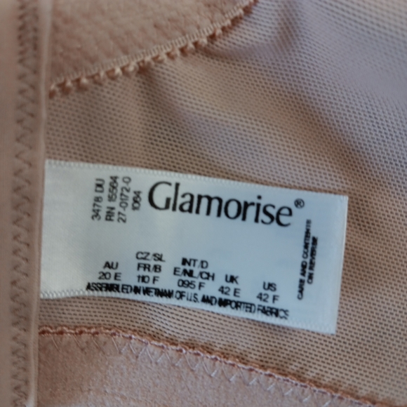 Glamorise Bra 42F Full Coverage Style 1064 NWOT BEIGE Lace - Picture 6 of 6